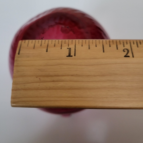 Vintage Small Cranberry Optic Blown Glass Pitcher with Applied Clear Handle - Picture 14 of 15